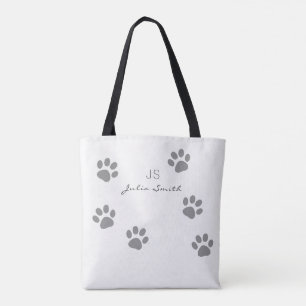 Tote Bag pet paws animal pattern with your name on white