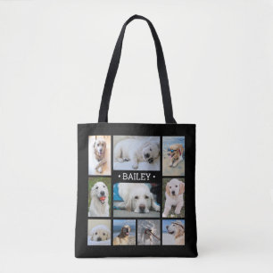 Tote Bag Pet Photo Collage Nom Black Modern Design Chien él