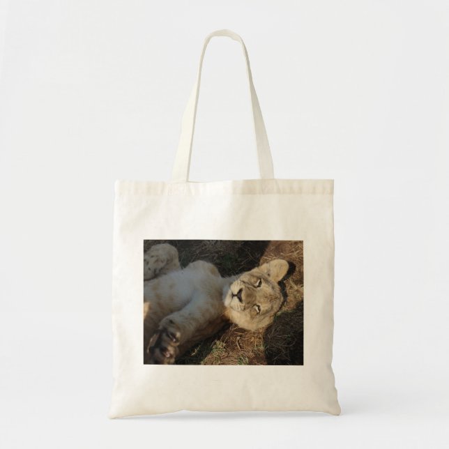 Tote Bag Petit animal de lion étirant fourre-tout (Devant)