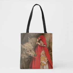 Tote Bag Petit chapeau rouge vintage et grand loup méchant