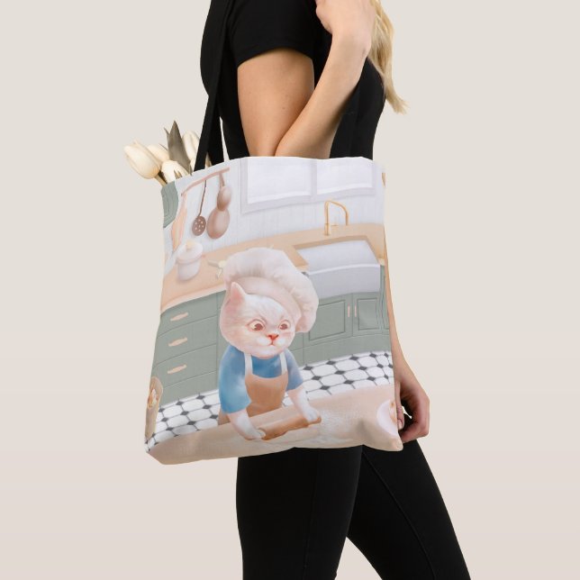 Tote Bag Petit Chat Boulanger : Art de Pétrissage de Matin  (De près)