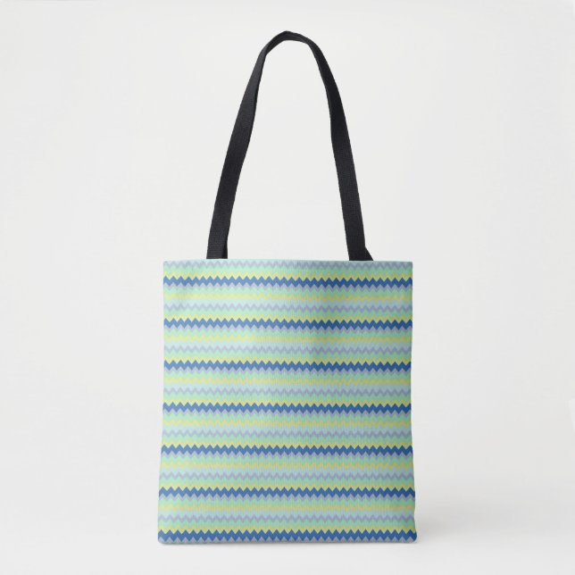 Tote Bag Petit chevron motif vert et bleu (Devant)