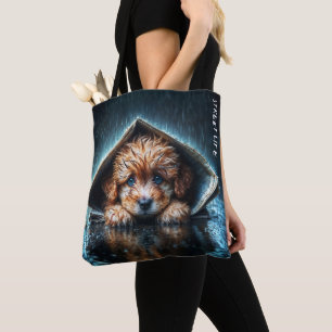 Tote Bag Petit chien mignon dans la pluie jour avec les yeu