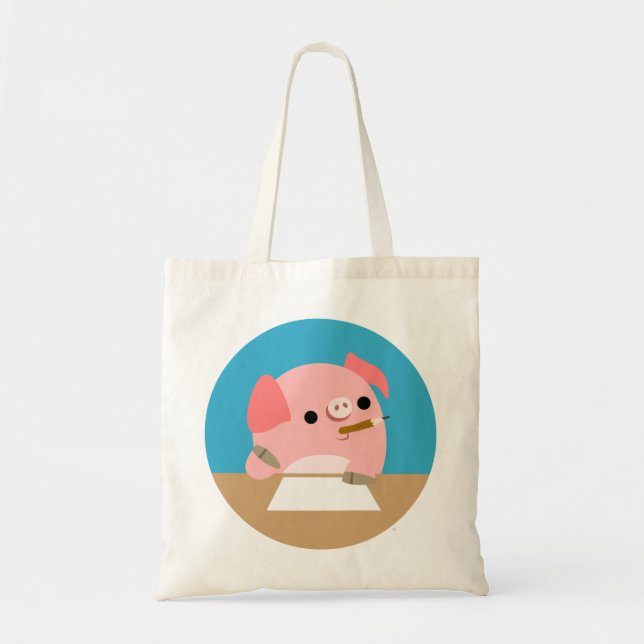 Tote Bag Petit cochon de dessin mignon "Bloc de l'écrivain" (Devant)