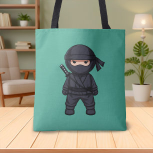Tote Bag Petit guerrier ninja sur fond vert