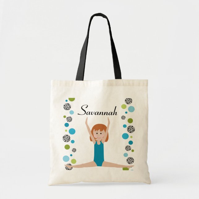 Tote Bag Petit gymnaste personnalisé dans l'Aqua et le vert (Devant)