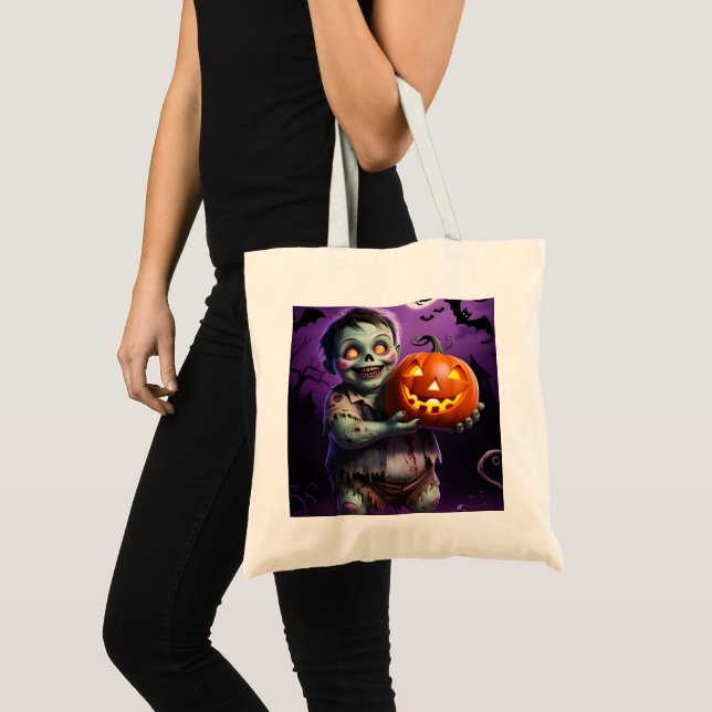 Tote Bag Petit Monstre Vert et ami Citrouille (Devant (produit))