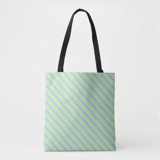 Tote Bag Petit motif chevron aux couleurs bleu vert (Devant)