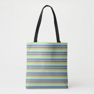 Tote Bag Petit motif chevron vert pourpre et bleu
