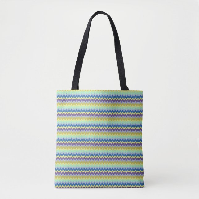 Tote Bag Petit motif chevron vert pourpre et bleu (Devant)