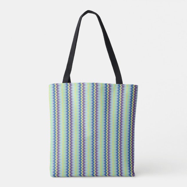 Tote Bag Petit motif chevron vert pourpre et bleu (Dos)