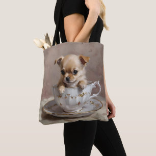 Tote Bag Petit plaisir : chiot chihuahua dans une tasse à t