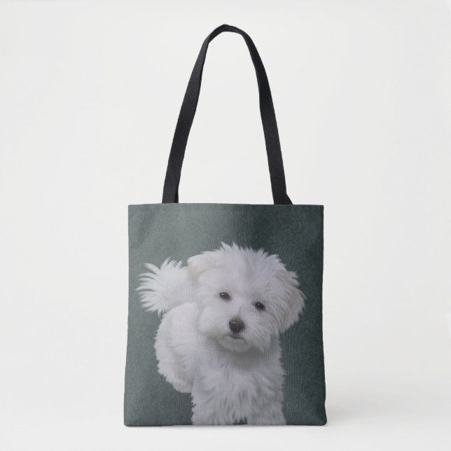 Tote Bag Petit portrait de chien blanc Fourre-tout (Devant)