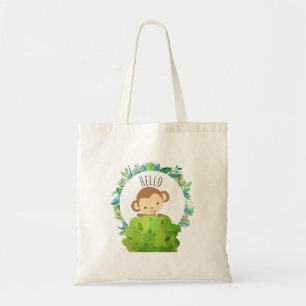 Tote Bag Petit singe qui sort de derrière un Bush Bonjour