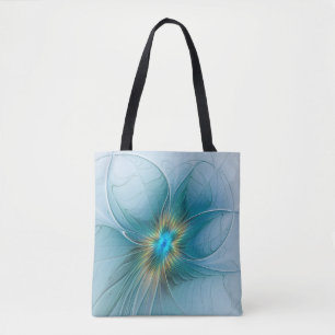 Tote Bag Petite Beauté Moderne Bleu Or Fractal Art Flower