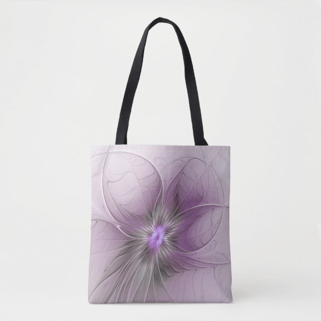 Tote Bag Petite Beauté Moderne Mauve Grey Fractal Art Flowe (Devant)