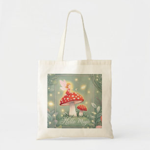 Tote Bag Petite fée perchée sur le champignon et brillante