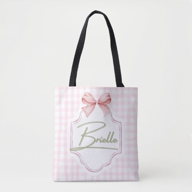 Tote Bag Petite fille bébé personnalisée Bow&En vichy (Devant)