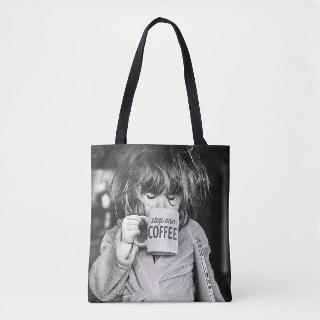 Tote Bag Petite fille boit du café (Devant)