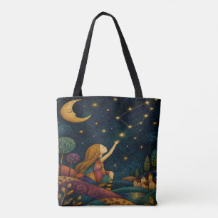 TOTE BAG PETITE FILLE FANTAISISTE ATTRAPANT LES ÉTOILES