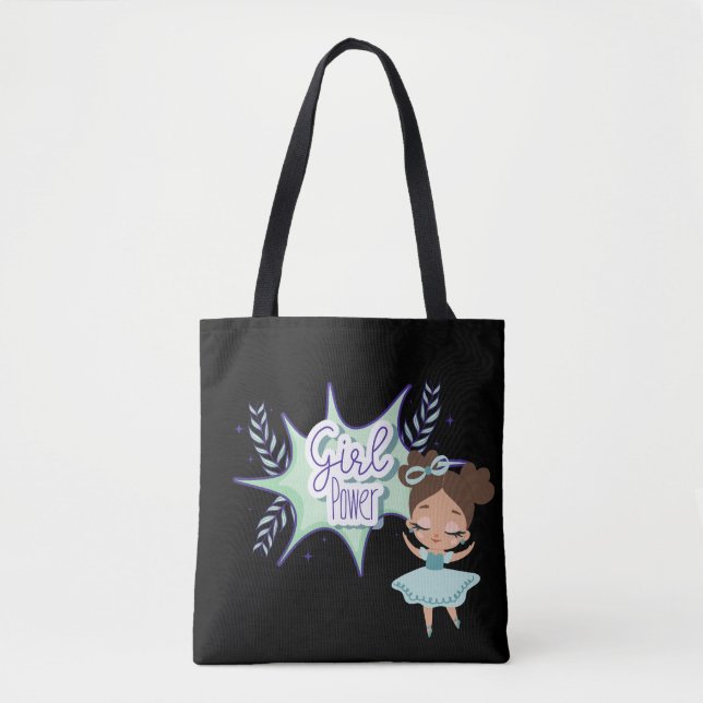 Tote Bag Petite fille, fille puissance bébé bib noir (Devant)
