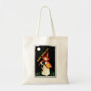 Tote Bag Petite Fille Nostalgique, Citrouille et Chat