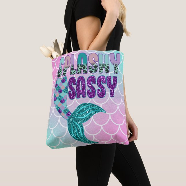 Tote Bag Petite fille Splashy rose violet vert de sirène Qu (De près)
