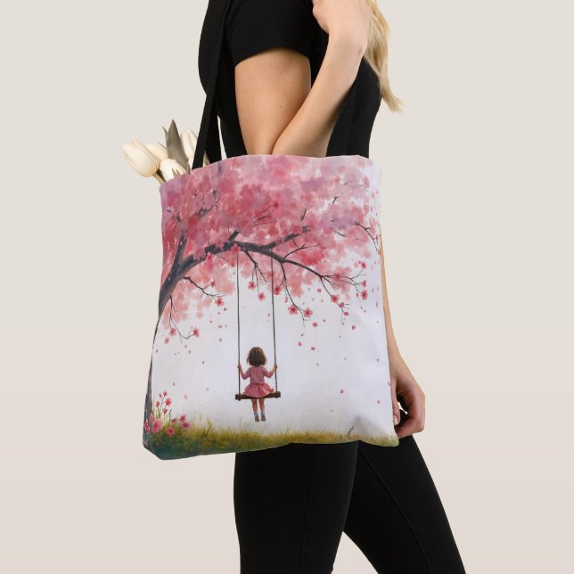 Tote Bag Petite fille sur une aile de cerisier (De près)
