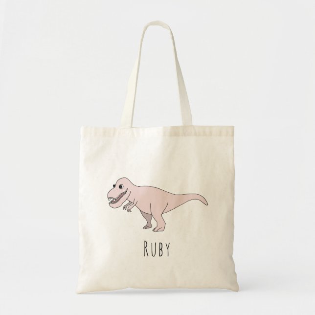 Tote Bag Petite fille T-Rex Dinosaur avec nom Deuil (Devant)