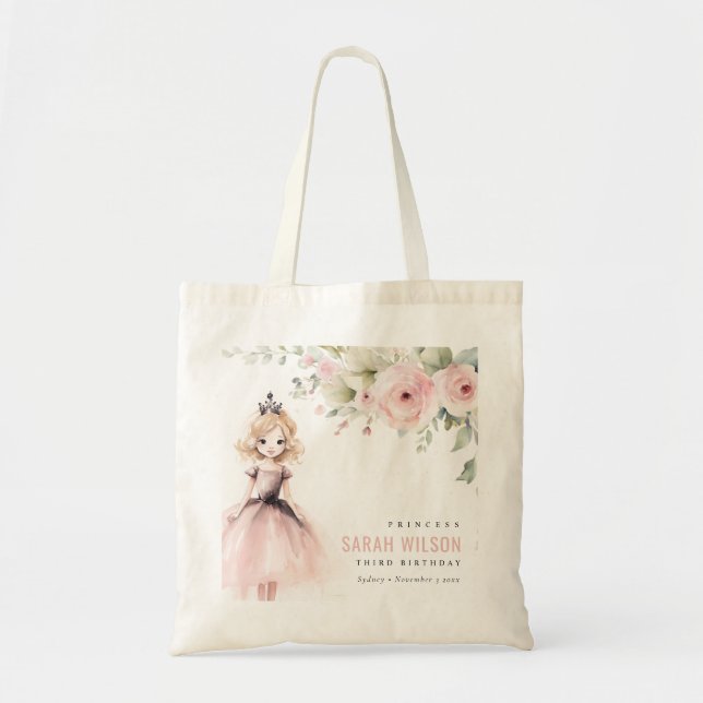 Tote Bag Petite princesse rose Rose Floral Anniversaire (Devant)