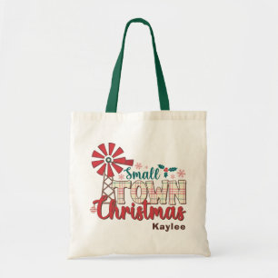 Tote Bag Petite ville Noël Typographie rustique Nom personn