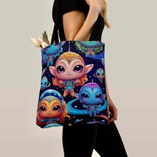 Tote Bag Petits Aliens Multicolores dans l'Espace