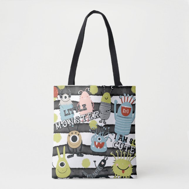 Tote Bag Petits Monstres Mignons Moderne Chic Rayure Aquare (Devant)