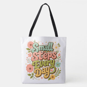 Tote Bag Petits pas quotidiens Floral Rétro Motivation