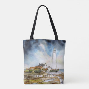 Tote Bag Phare de St. Mary's Whitley Bay Aquarelle