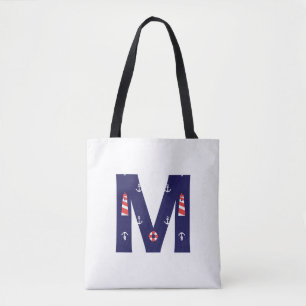 Tote Bag Phare Nautique Monogramme Fourre-tout Initial M