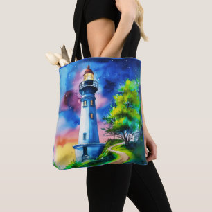Tote Bag Phare sous un ciel étoilé