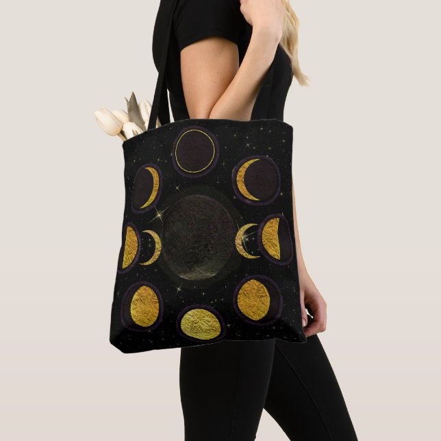 Tote Bag Phases magiques Lune Noire & Or (De près)