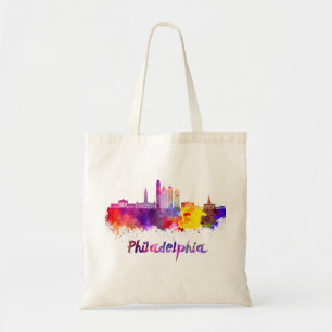 Tote Bag Philadelphie V2 skyline en aquarelle