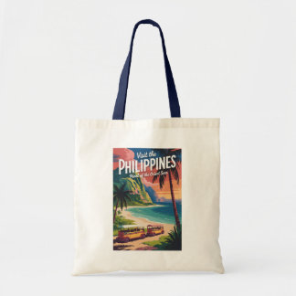 Tote Bag Philippines Beach Illustration Travel Art Vintage