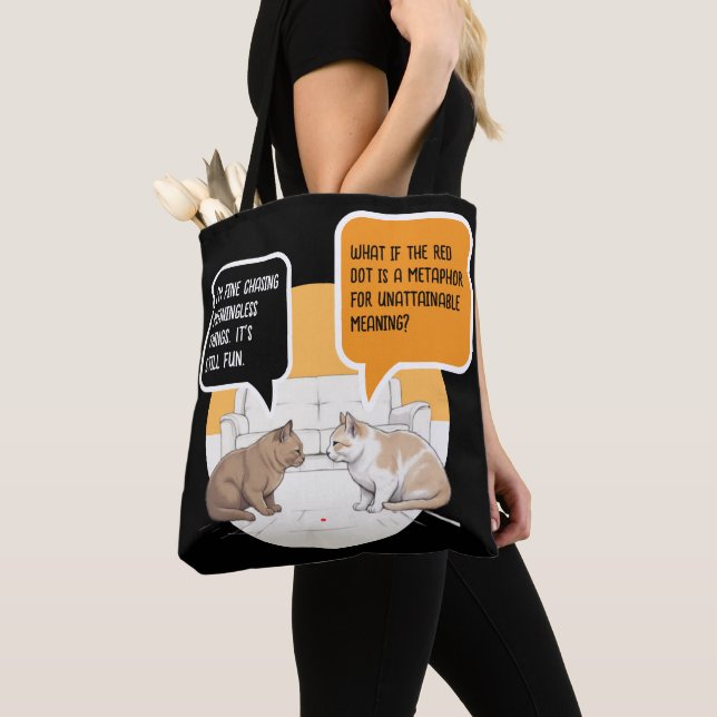 Tote Bag Philosophy Cat Red Dot Existential Humor Art (De près)