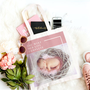 Tote Bag Photo bébé mignonne moderne   Rose et blanc   Devi
