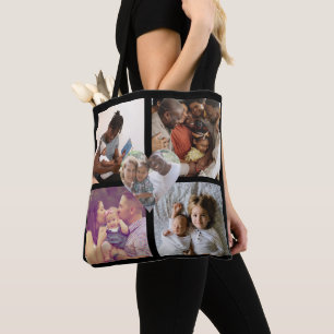 Tote Bag Photo Collage Unique Personalized 5 Photo Heart