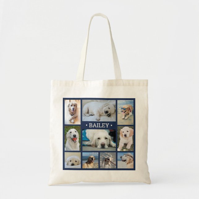 Tote Bag Photo de animal de compagnie Collage Marine Blue M (Devant)