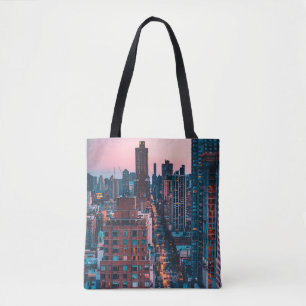 TOTE BAG PHOTO DE BÂTIMENTS HAUT DE GAMME AVEC BLEU ET ROSE