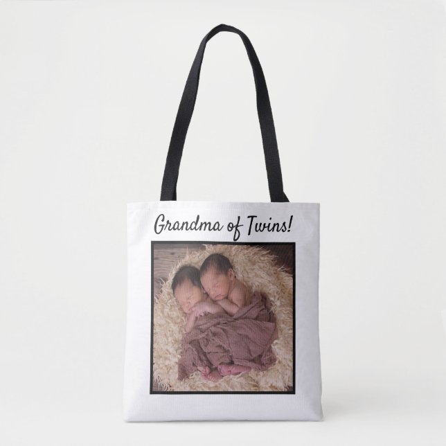 Tote Bag Photo de bébé personnalisée Grand-mère de jumeaux (Devant)