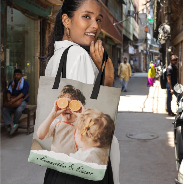 Tote Bag Photo de famille moderne et nom personnalisé Monna (Créateur téléchargé)