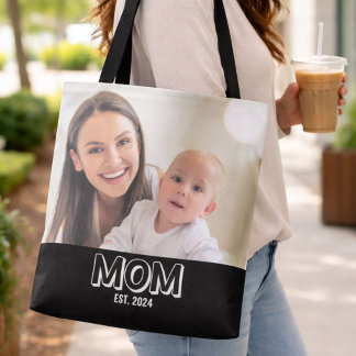 Tote Bag Photo de maman Typographie minimale Année d'établi