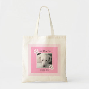 Tote Bag Photo d'un chien blanc mignon unique Monogramme Pa