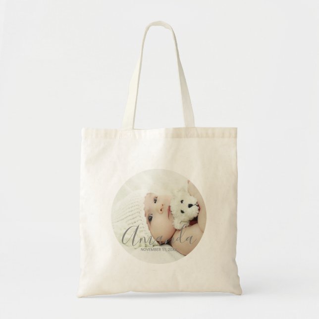 Tote Bag Photo personnalisée avec nom et texte personnalisé (Devant)